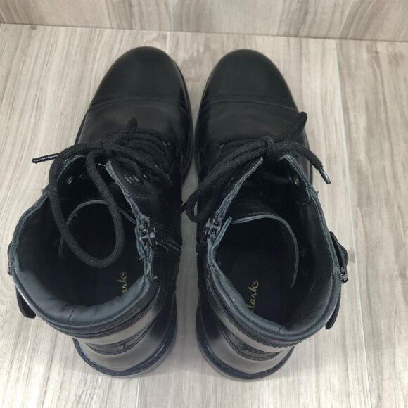 Clarks Ankle Boots Mens 12M Clarkdale Black Leather Zip Lace Up Cap Toe Shoes
